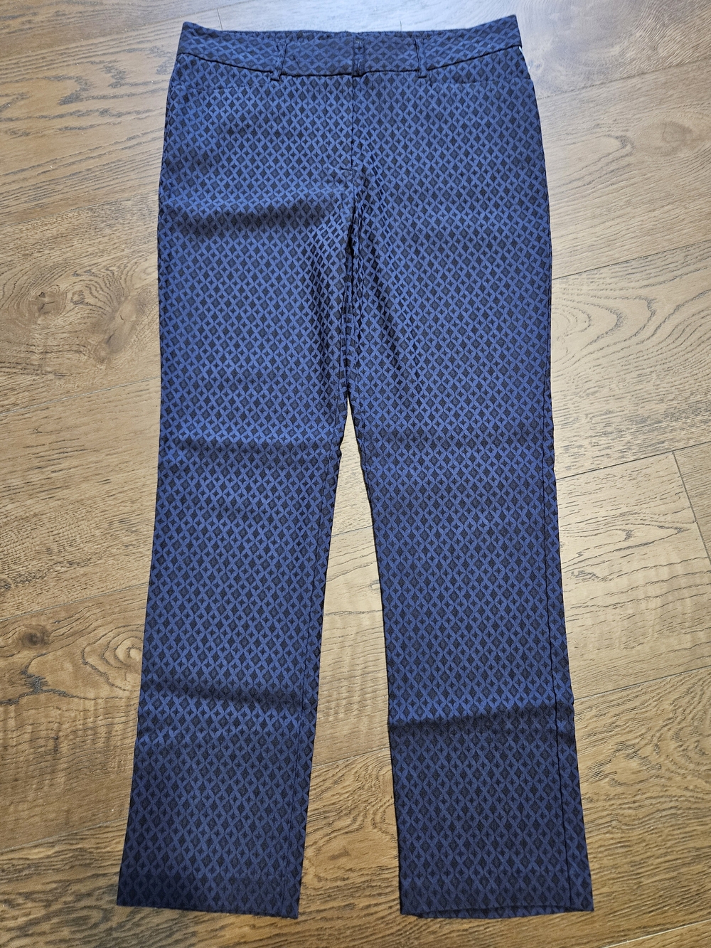 Mario Serrani Navy and Black Geometric Jacquard Trousers